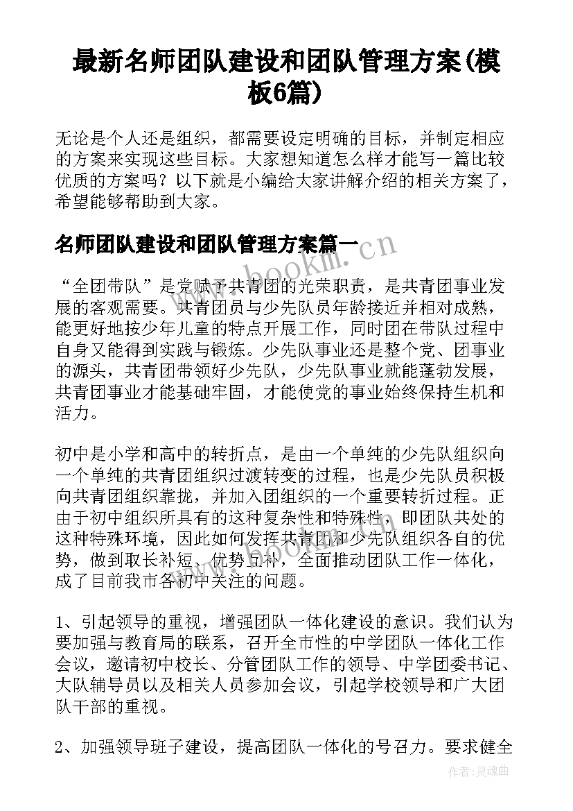 最新名师团队建设和团队管理方案(模板6篇)