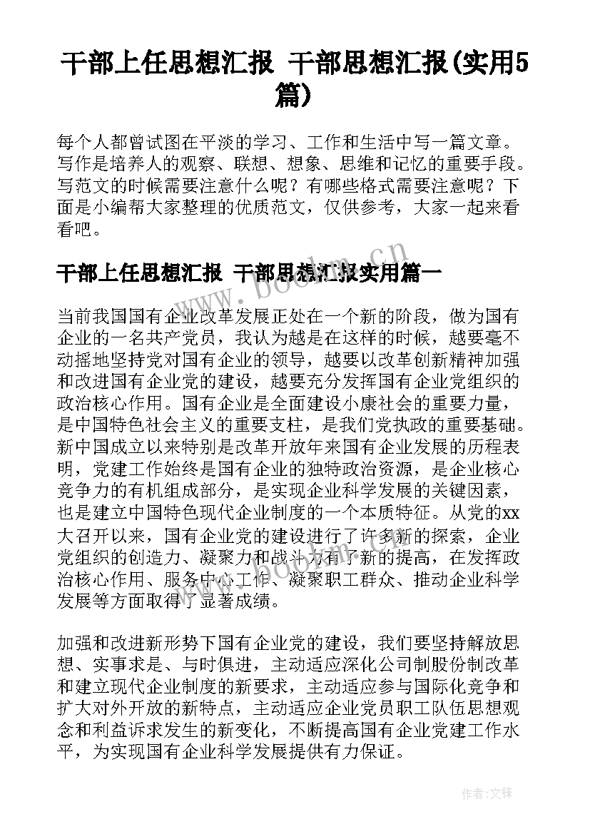 干部上任思想汇报 干部思想汇报(实用5篇)