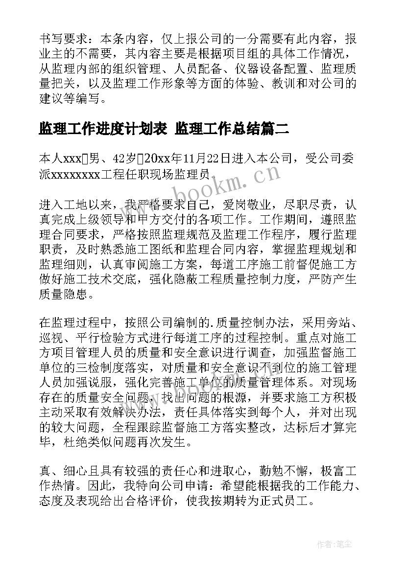 监理工作进度计划表 监理工作总结(优秀5篇)