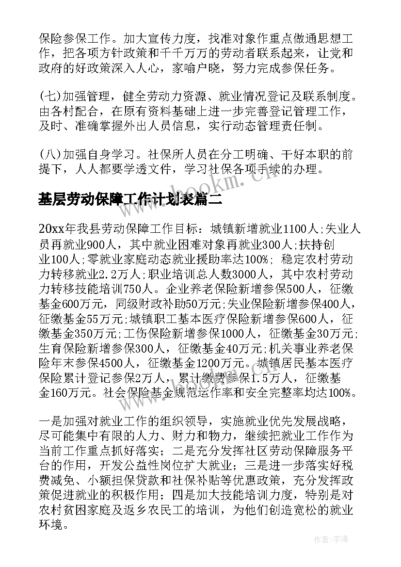 基层劳动保障工作计划表(优质8篇)