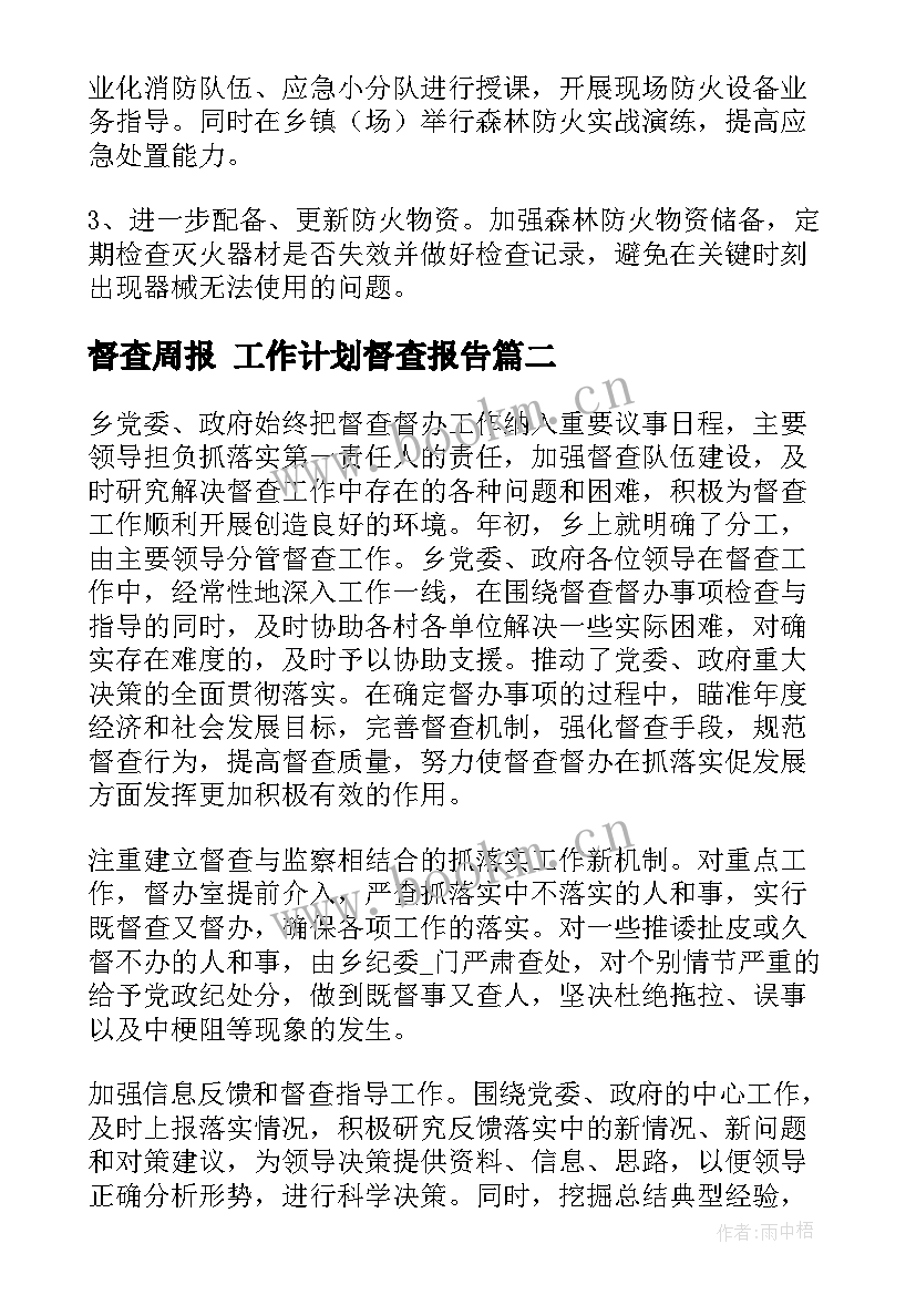 最新督查周报 工作计划督查报告(模板8篇)