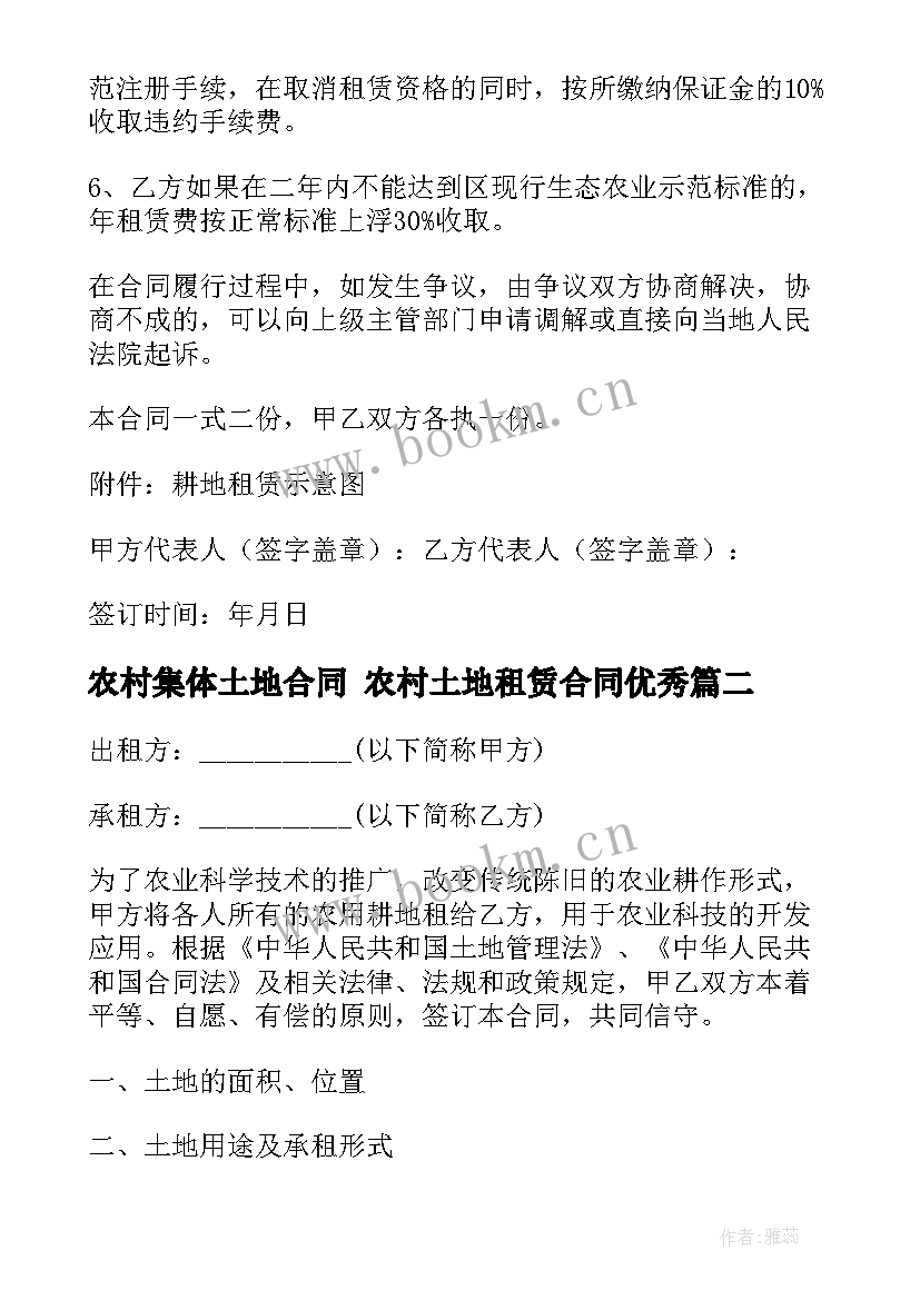 最新农村集体土地合同 农村土地租赁合同(通用6篇)