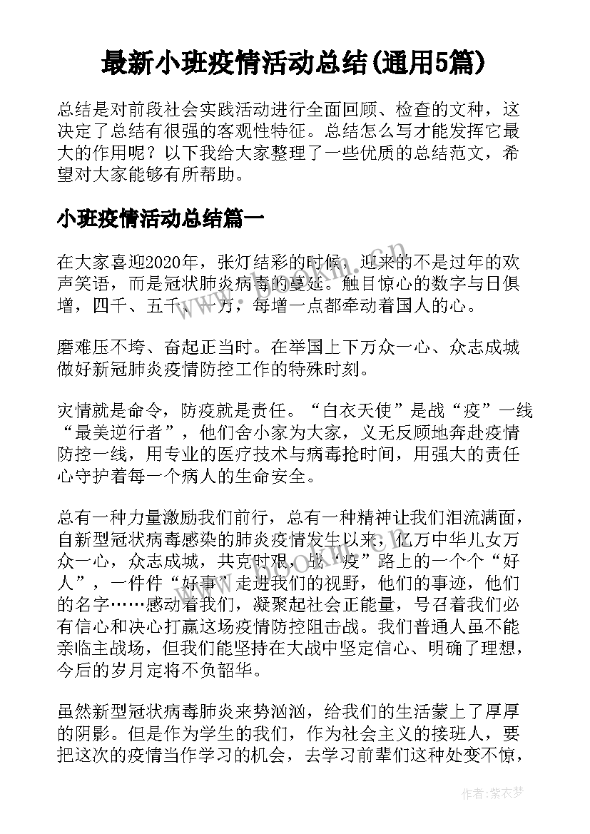 最新小班疫情活动总结(通用5篇)