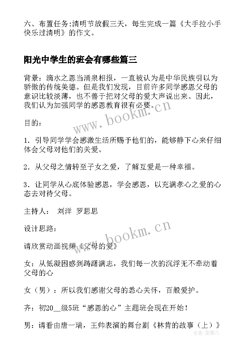 阳光中学生的班会有哪些 中学生安全教育班会教案(模板7篇)