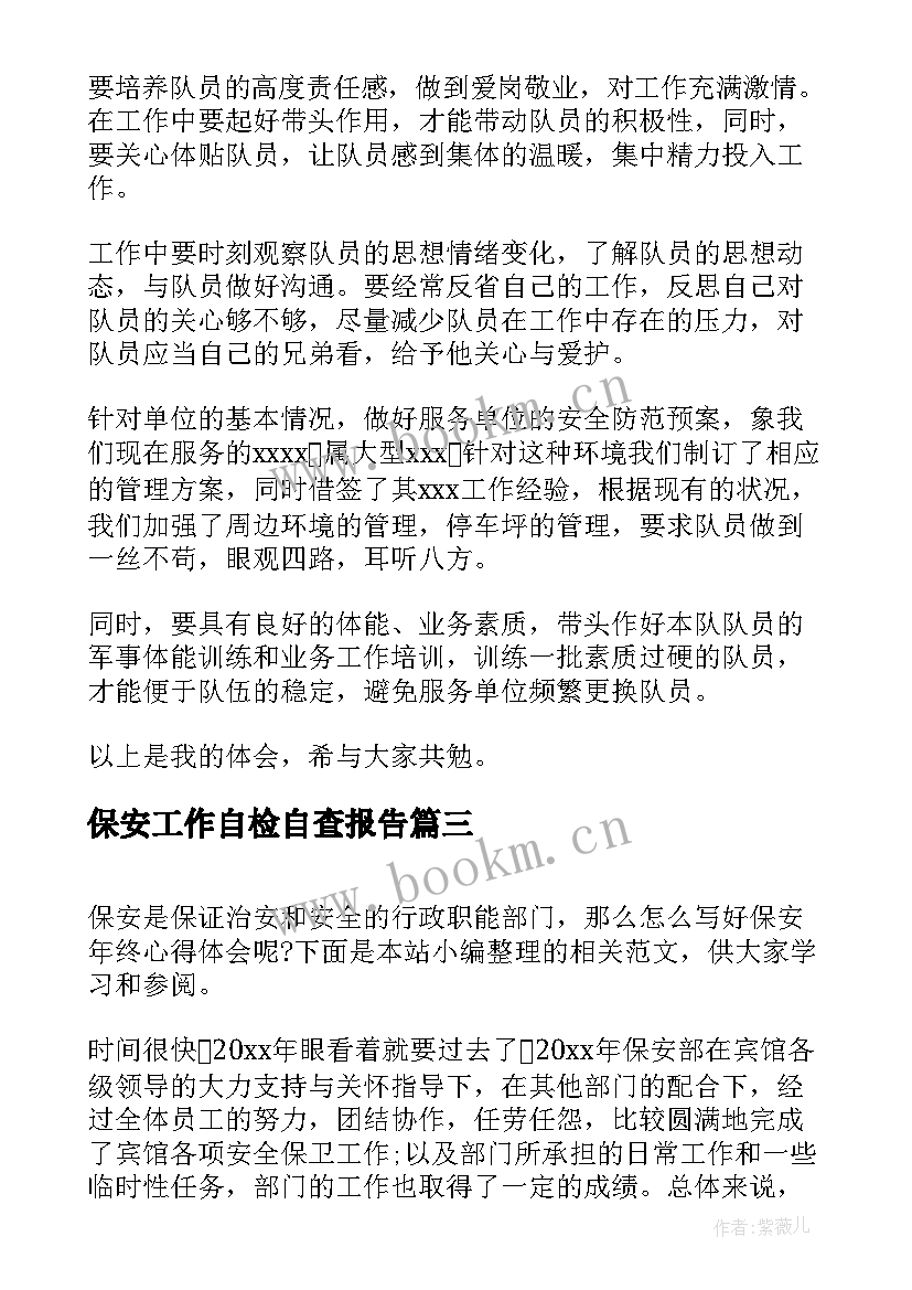 保安工作自检自查报告(精选10篇)