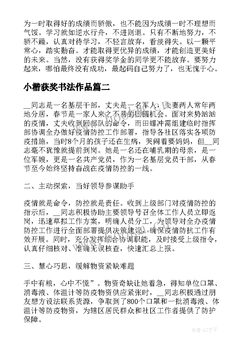 2023年小楷获奖书法作品 获奖心得体会(大全6篇)