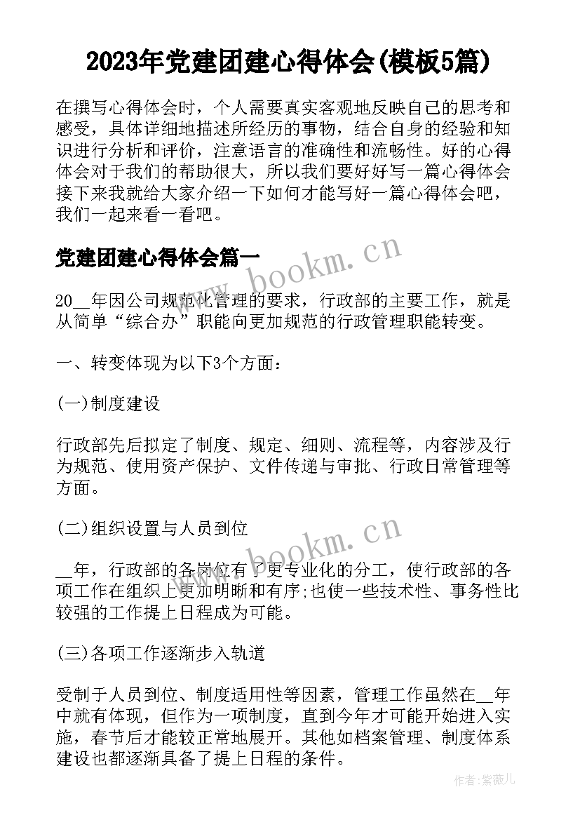 2023年党建团建心得体会(模板5篇)