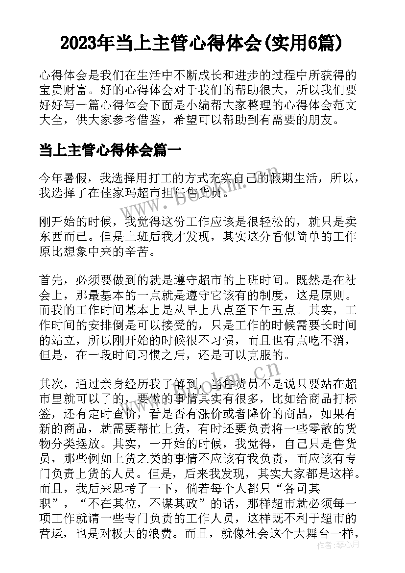 2023年当上主管心得体会(实用6篇)