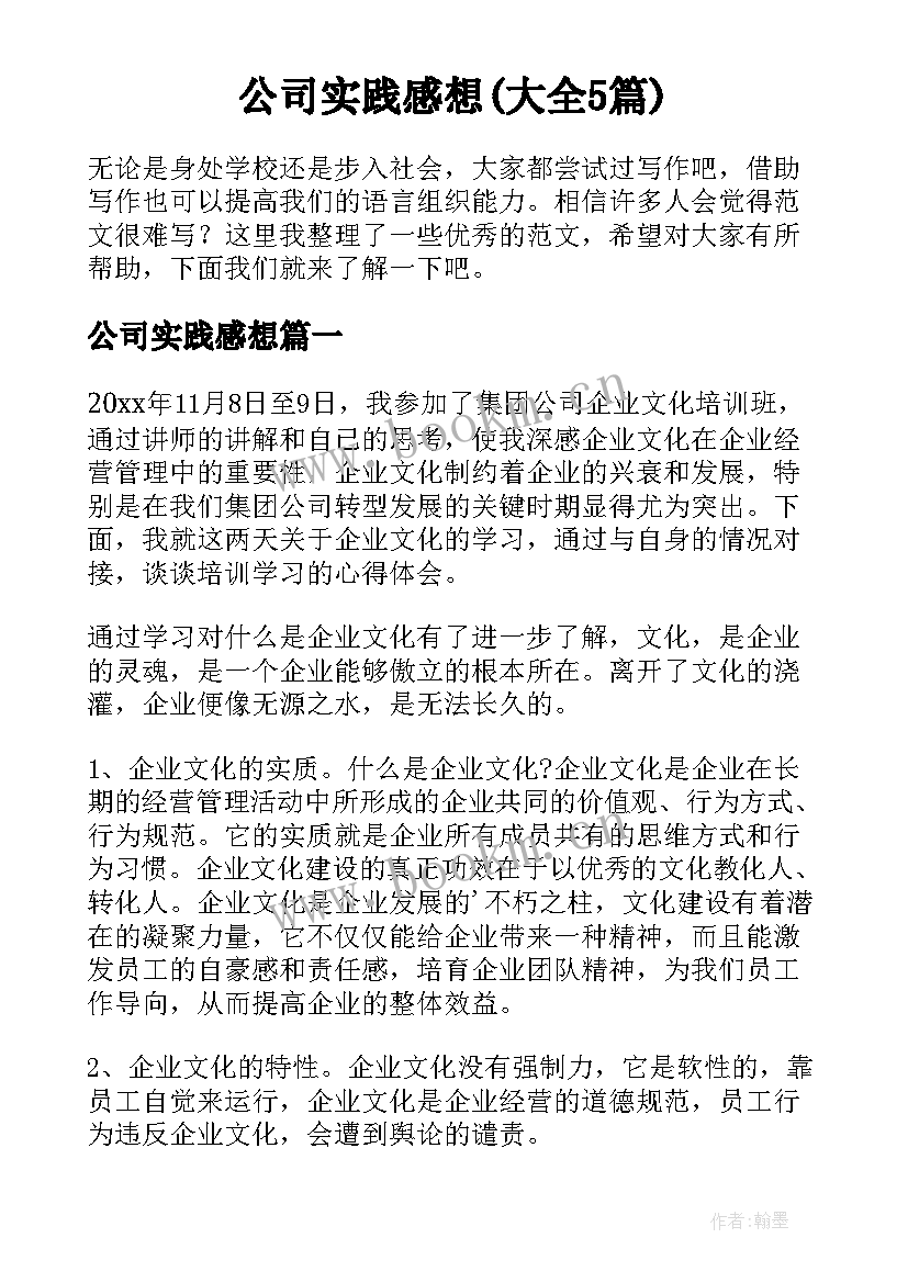 公司实践感想(大全5篇)