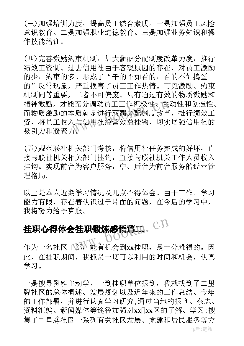 2023年挂职心得体会挂职锻炼感悟(汇总5篇)