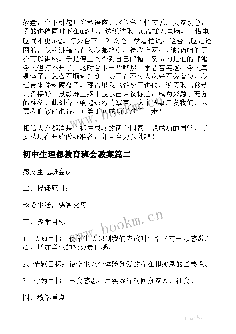 初中生理想教育班会教案 初中生励志成功班会演讲稿(大全5篇)