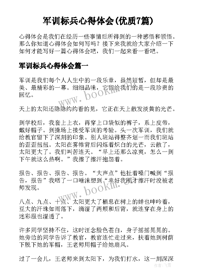 军训标兵心得体会(优质7篇)