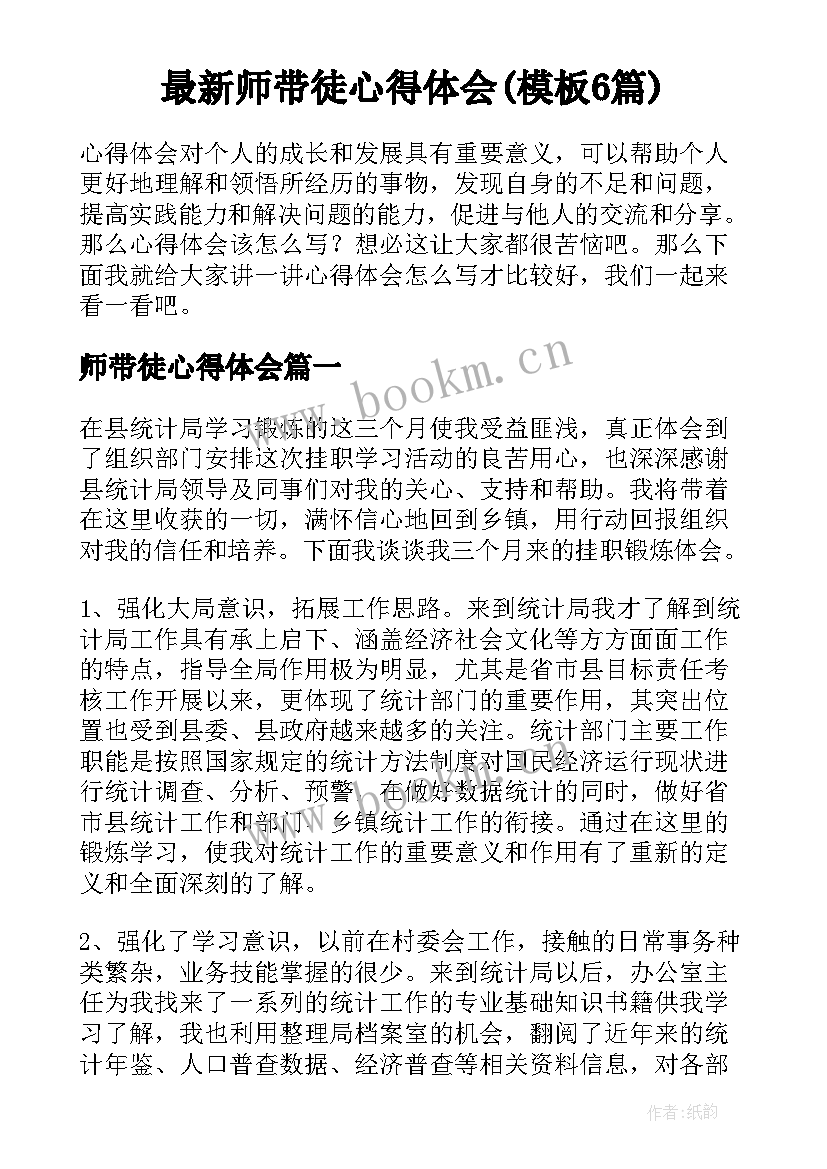 最新师带徒心得体会(模板6篇)