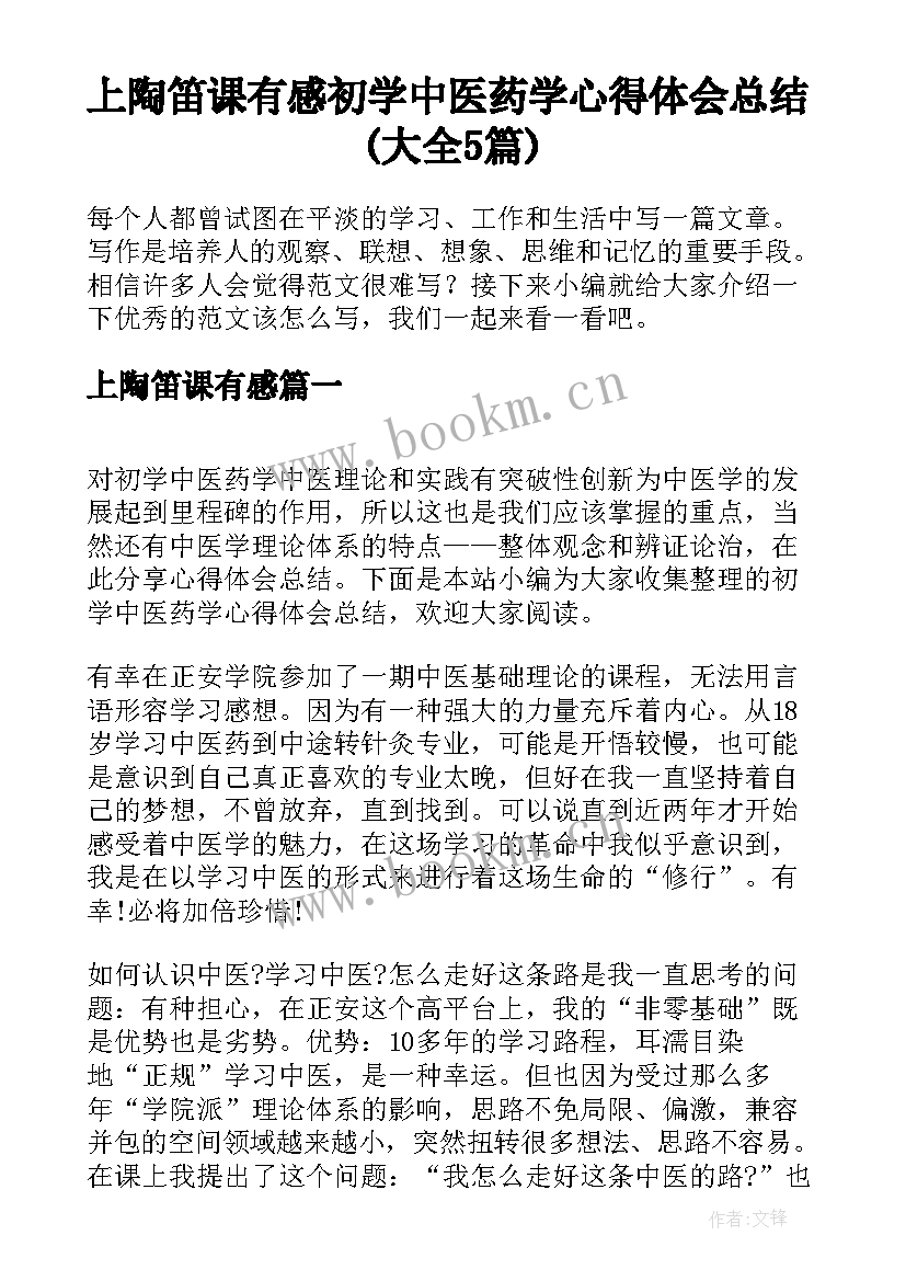 上陶笛课有感 初学中医药学心得体会总结(大全5篇)