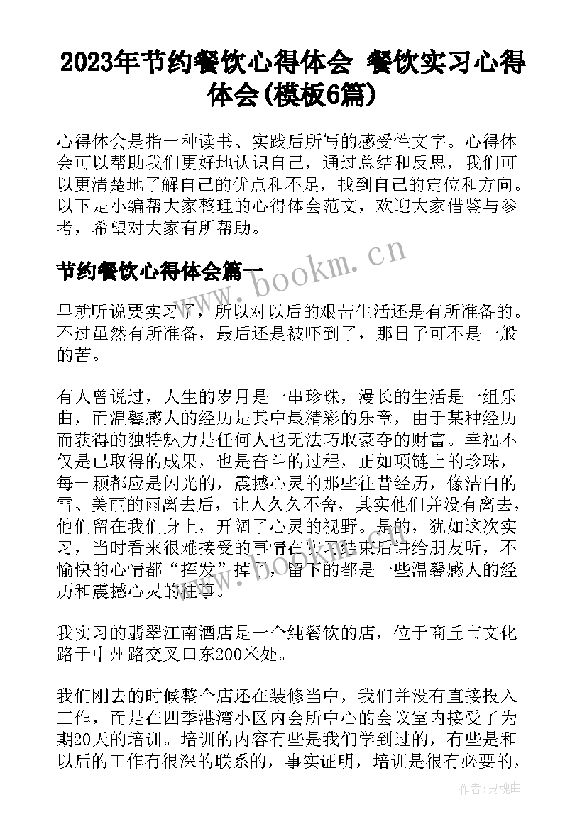 2023年节约餐饮心得体会 餐饮实习心得体会(模板6篇)