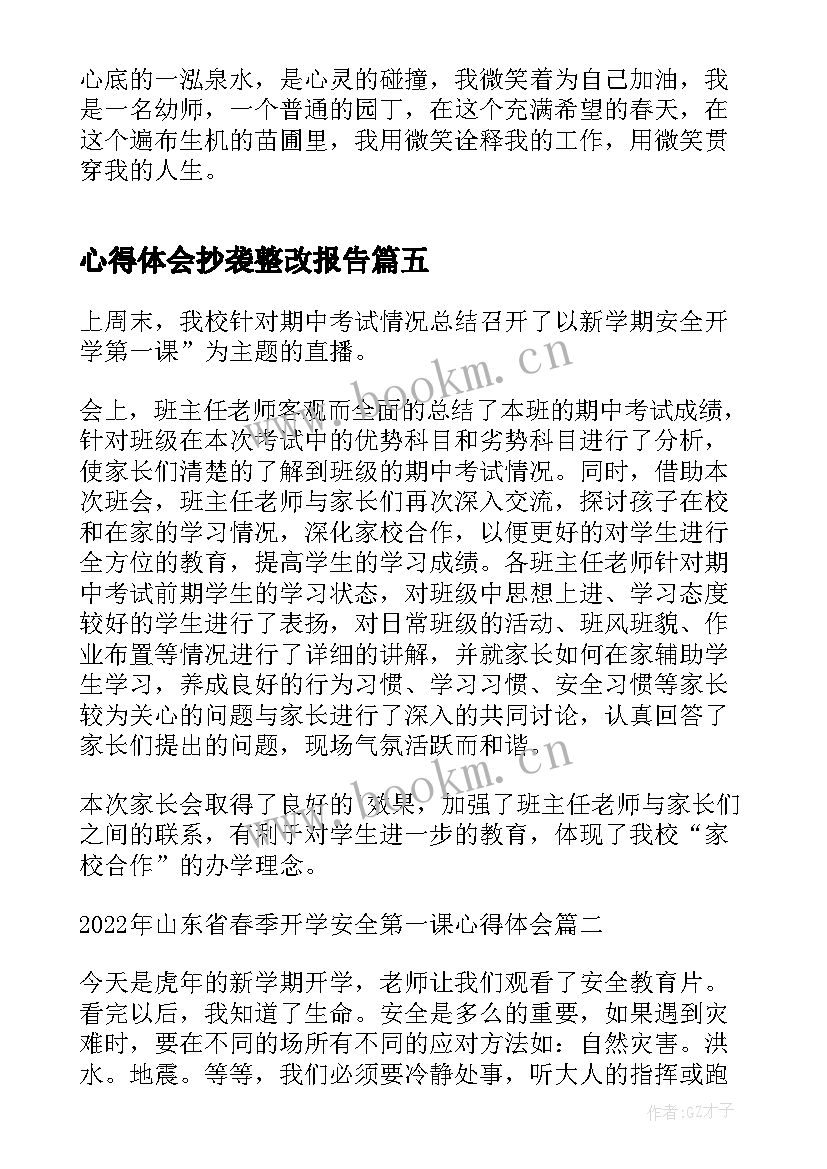 心得体会抄袭整改报告(优秀5篇)