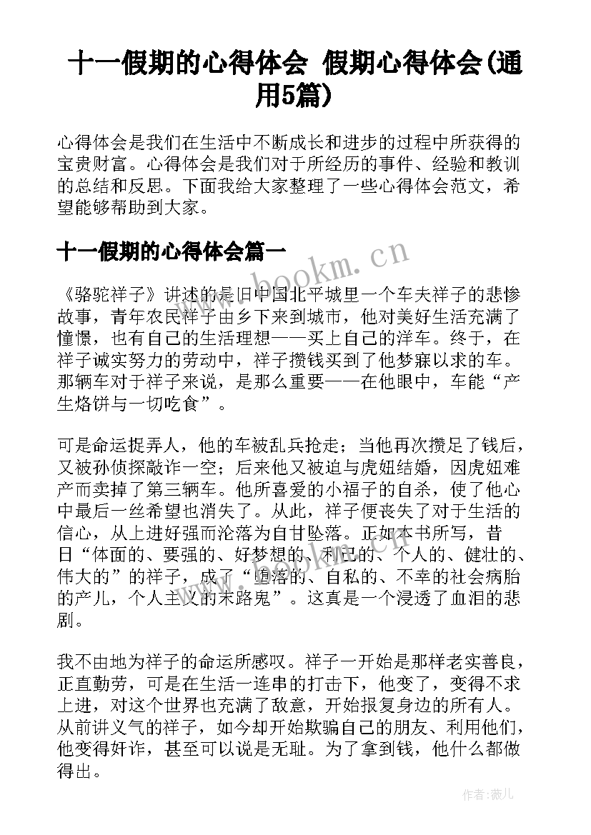 十一假期的心得体会 假期心得体会(通用5篇)