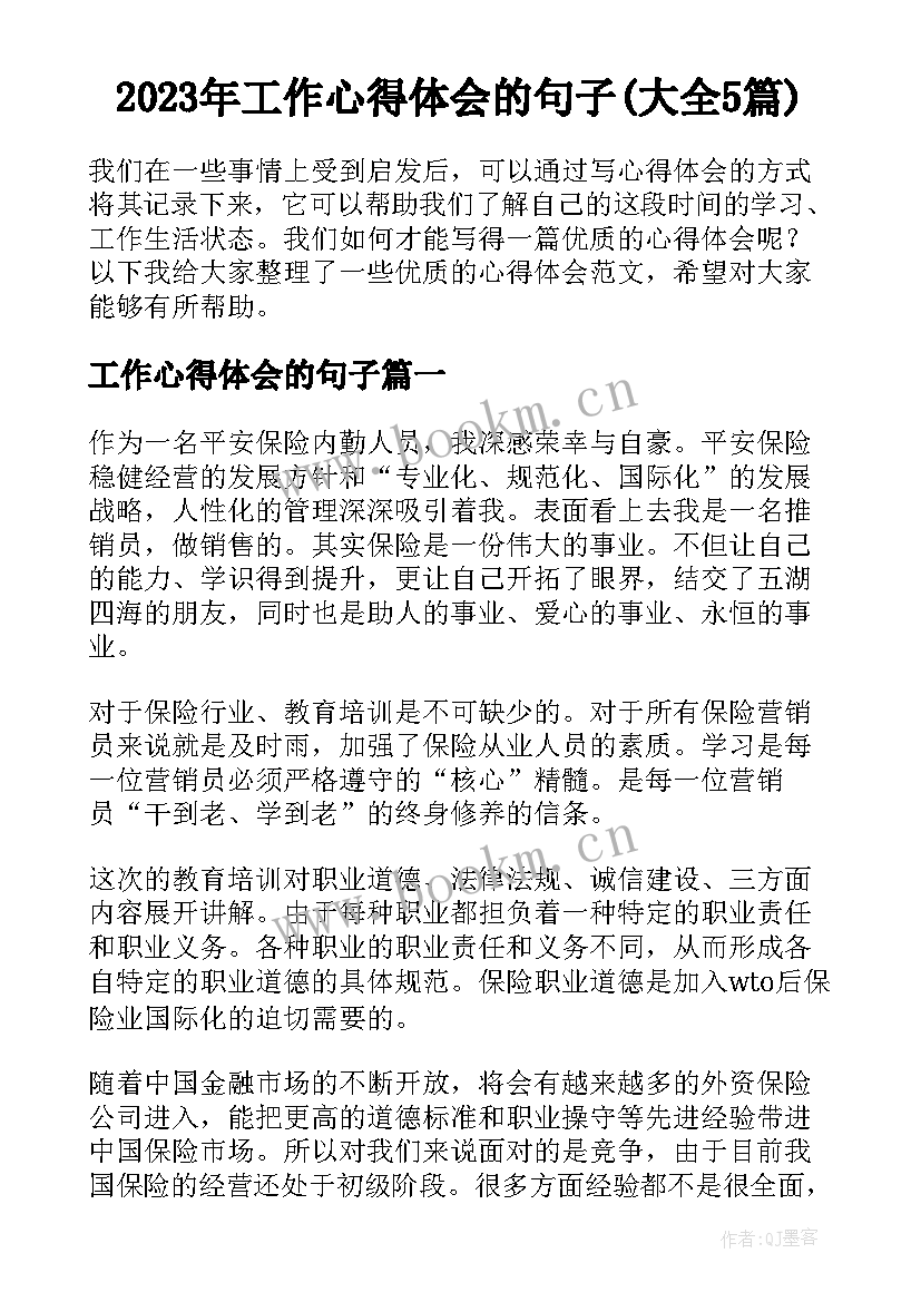 2023年工作心得体会的句子(大全5篇)