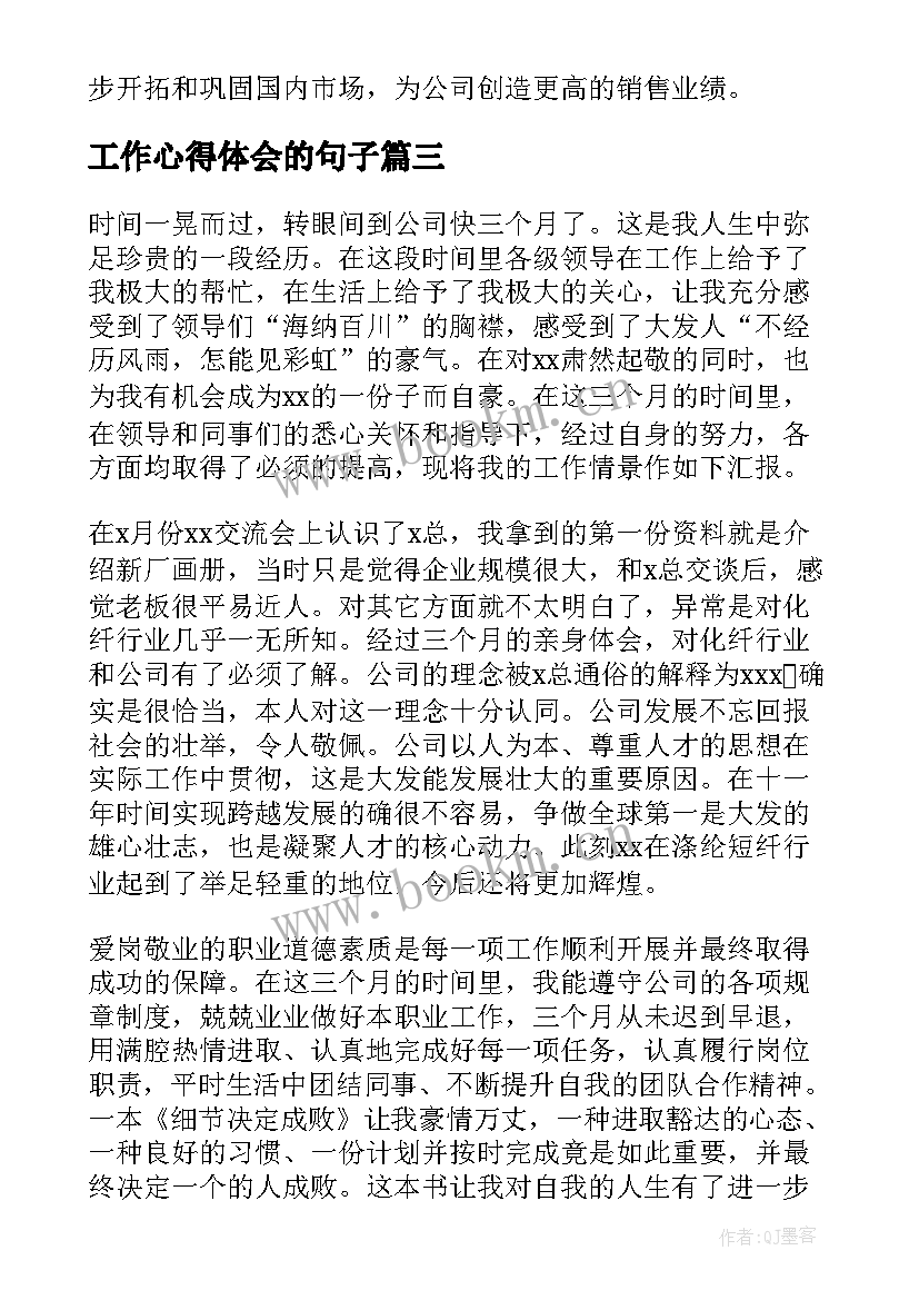 2023年工作心得体会的句子(大全5篇)