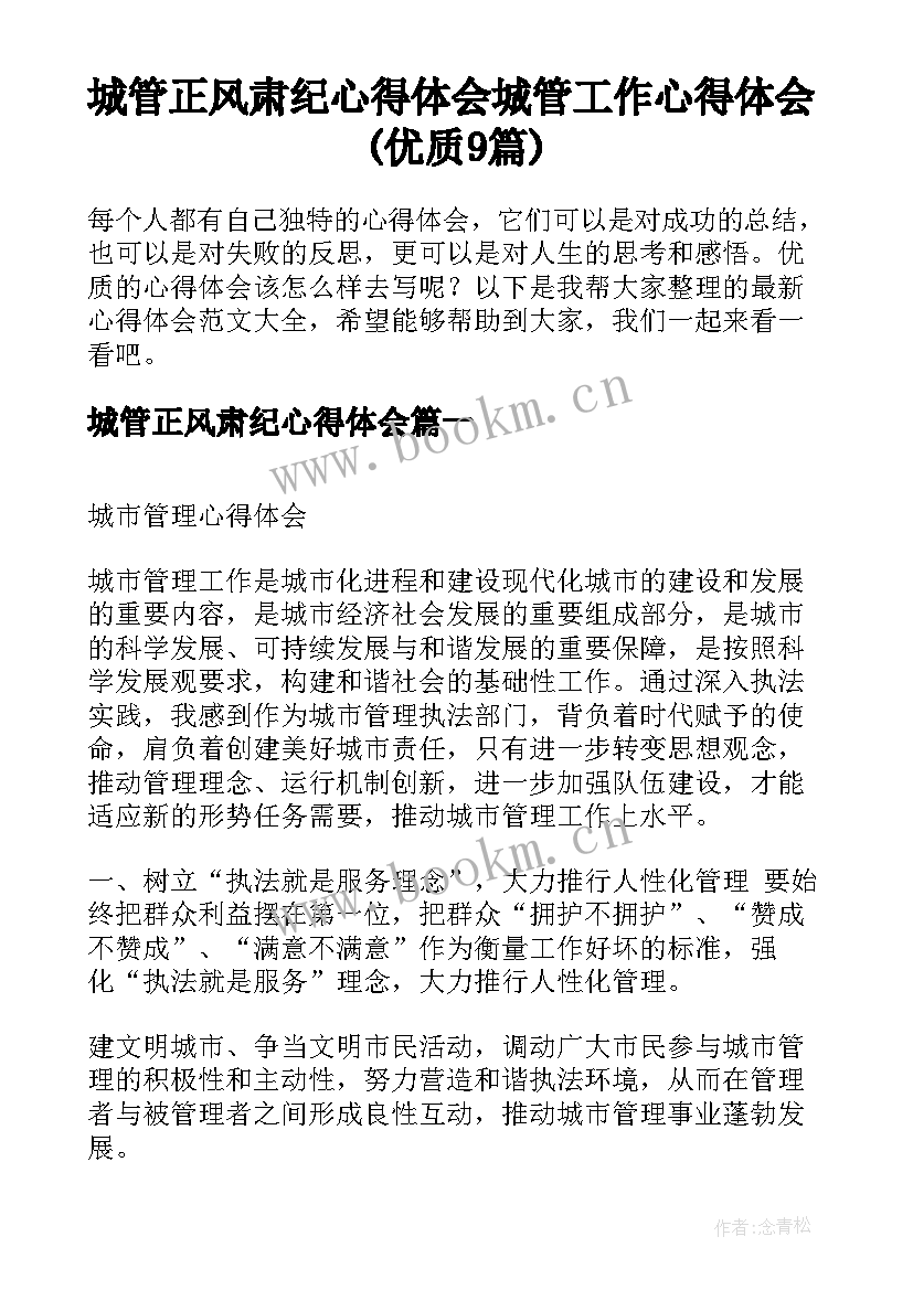 城管正风肃纪心得体会 城管工作心得体会(优质9篇)