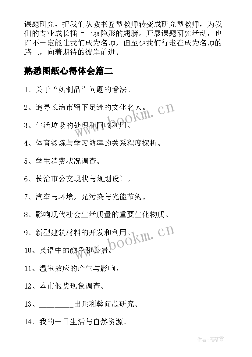 最新熟悉图纸心得体会 课题研究心得体会(汇总5篇)