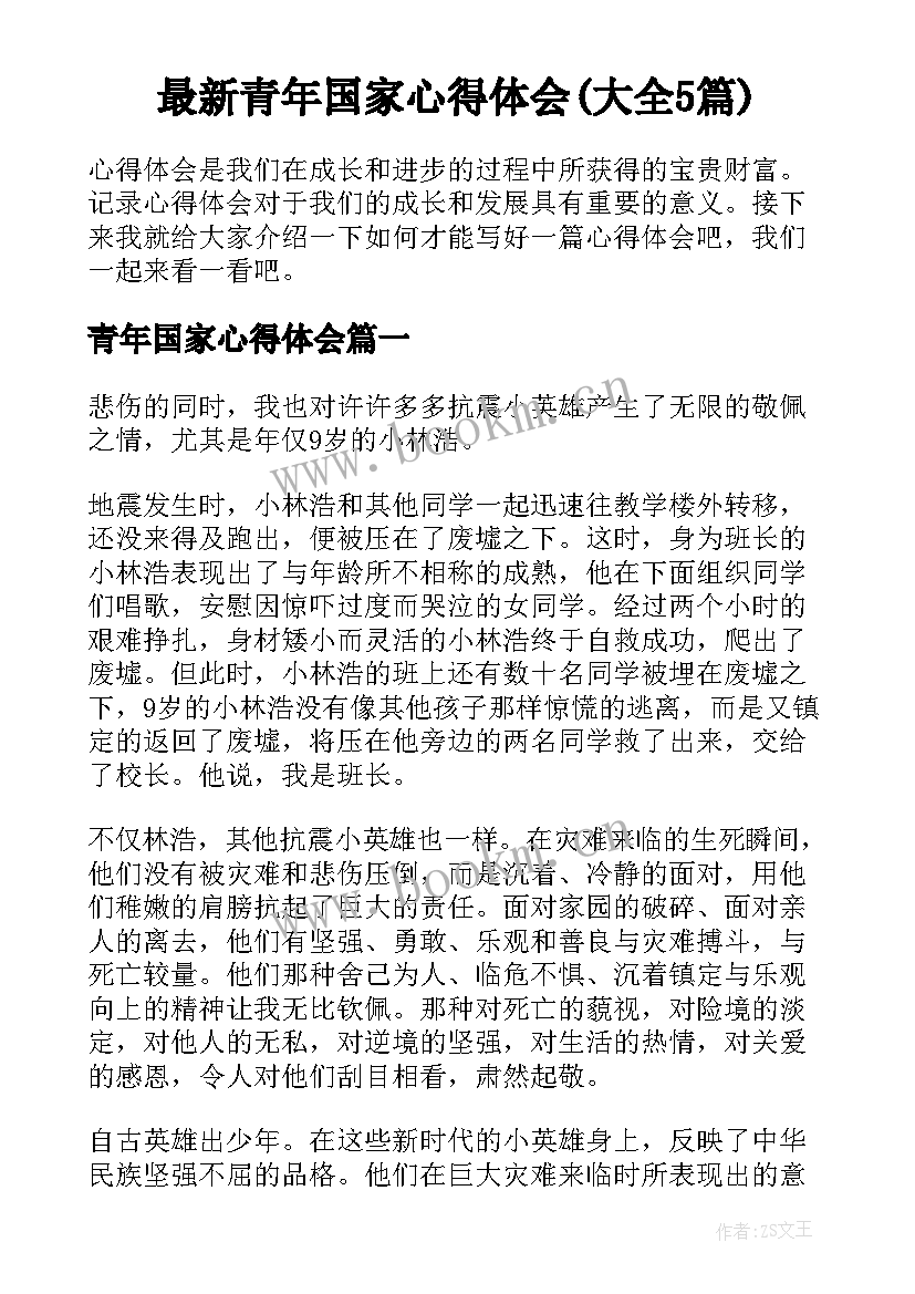 最新青年国家心得体会(大全5篇)