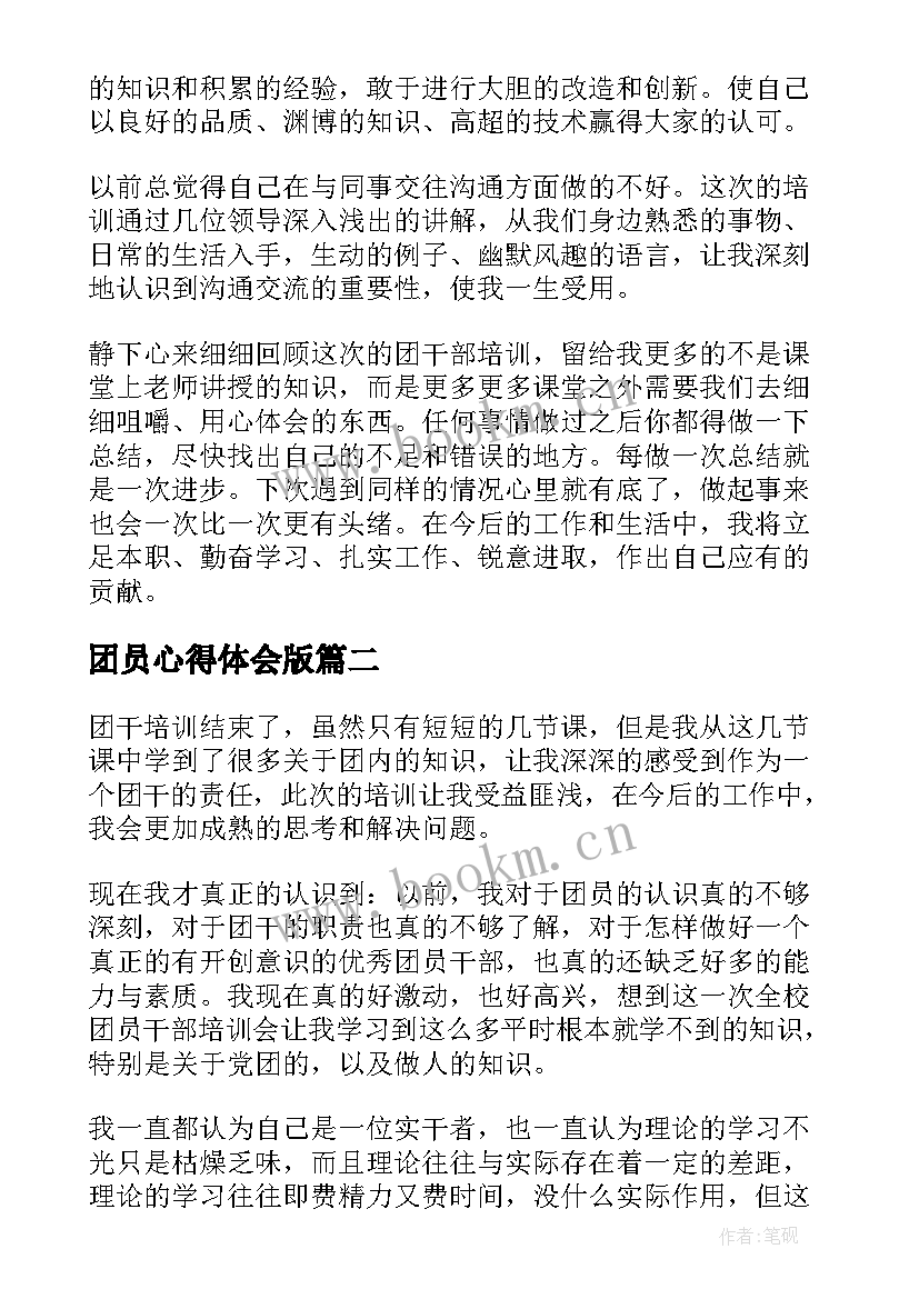 2023年团员心得体会版 团员培训心得体会(优质10篇)