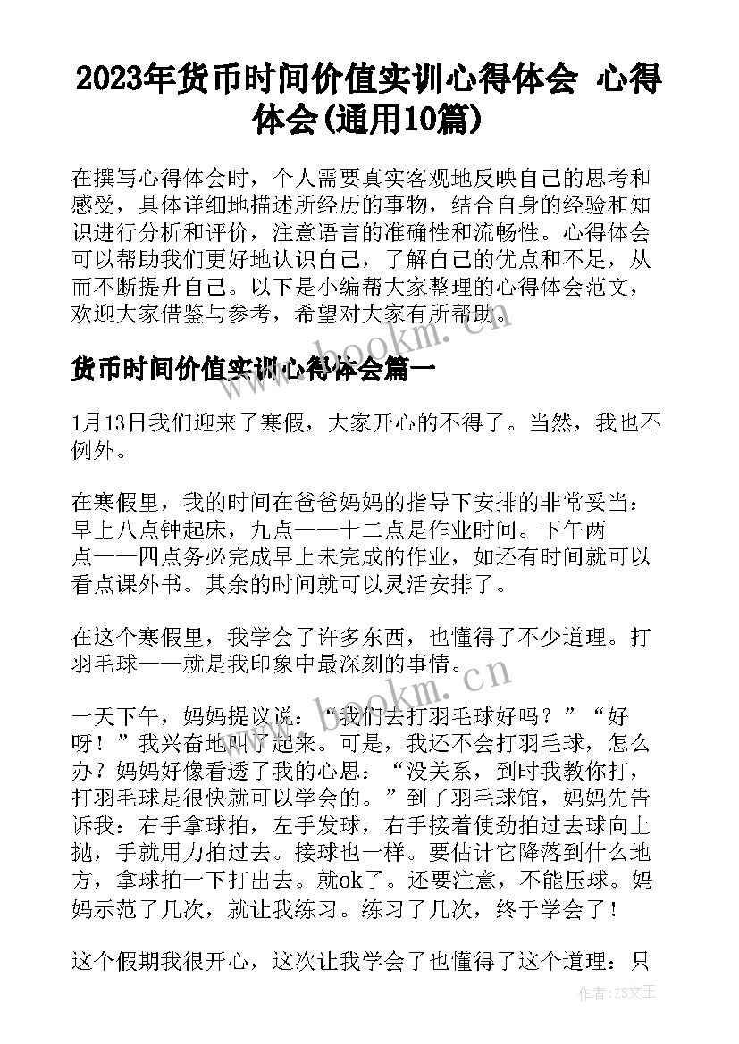 2023年货币时间价值实训心得体会 心得体会(通用10篇)