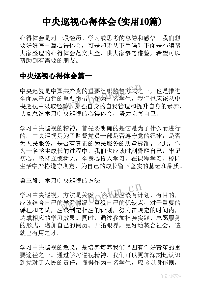 中央巡视心得体会(实用10篇)