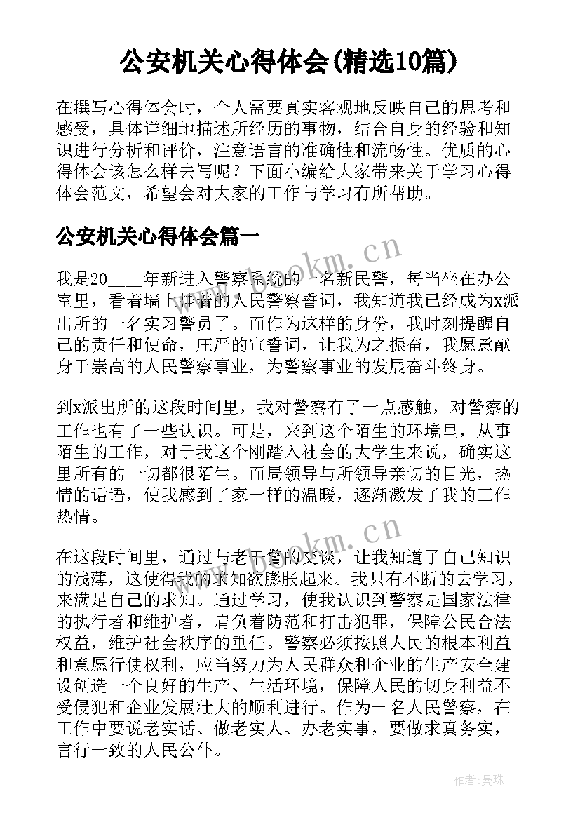 公安机关心得体会(精选10篇)