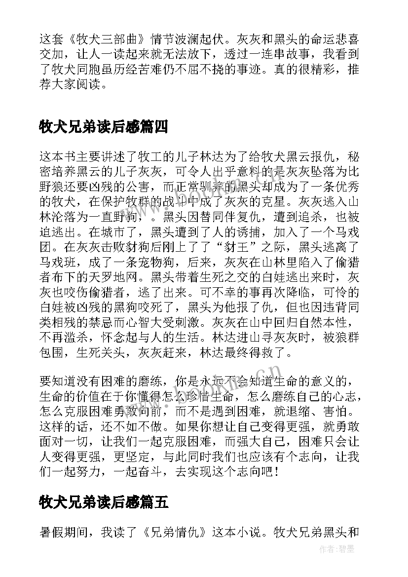 2023年牧犬兄弟读后感(通用5篇)