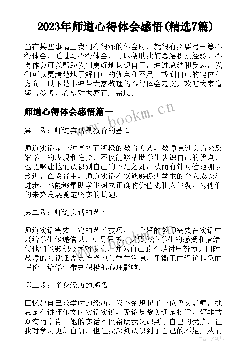 2023年师道心得体会感悟(精选7篇)