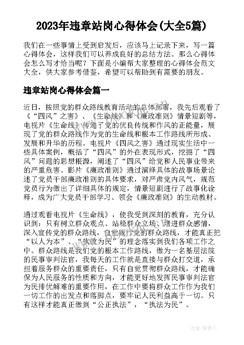 2023年违章站岗心得体会(大全5篇)