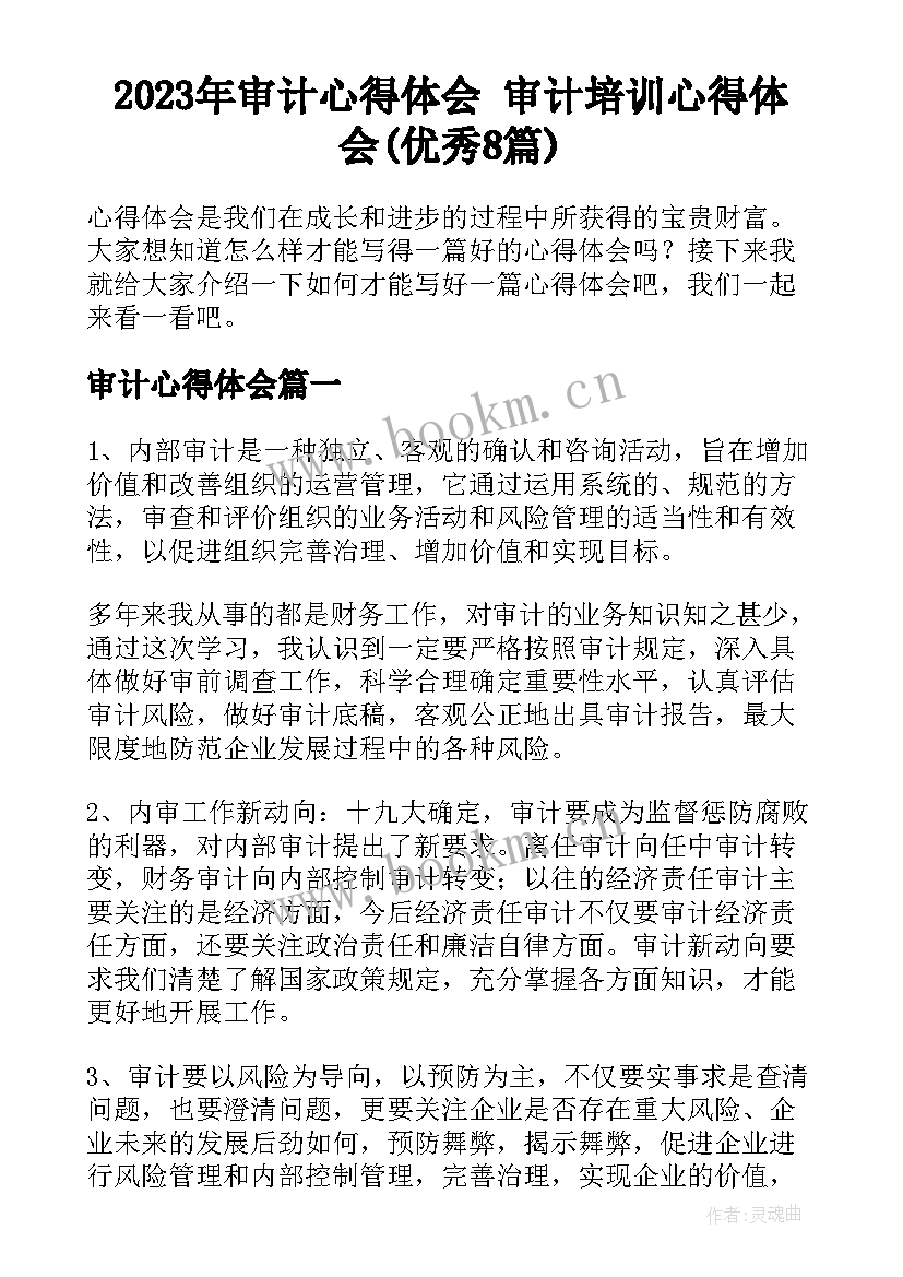 2023年审计心得体会 审计培训心得体会(优秀8篇)