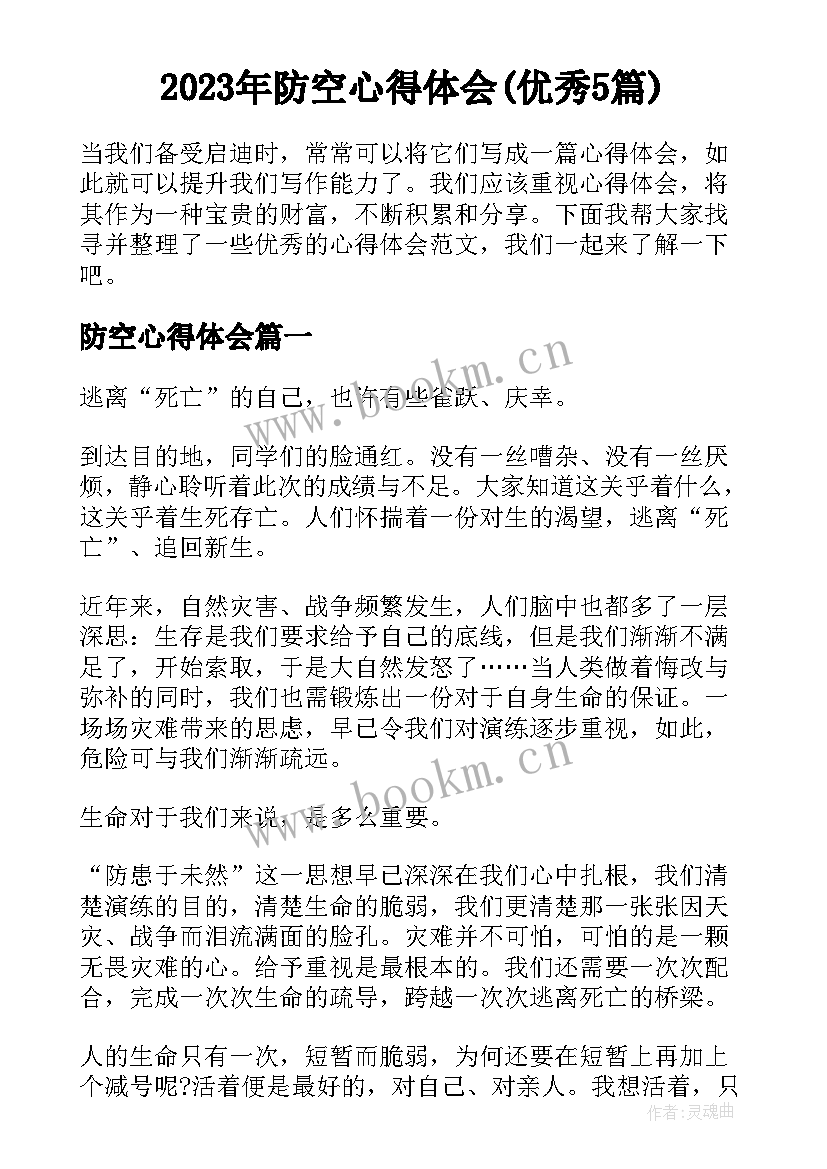 2023年防空心得体会(优秀5篇)