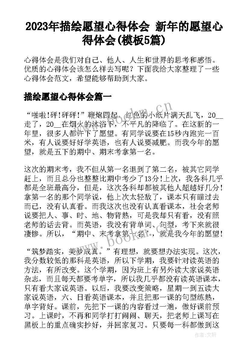 2023年描绘愿望心得体会 新年的愿望心得体会(模板5篇)