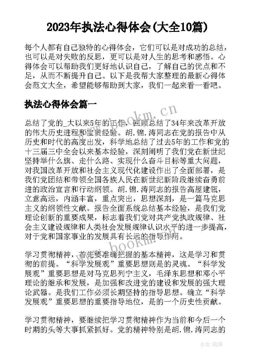 2023年执法心得体会(大全10篇)