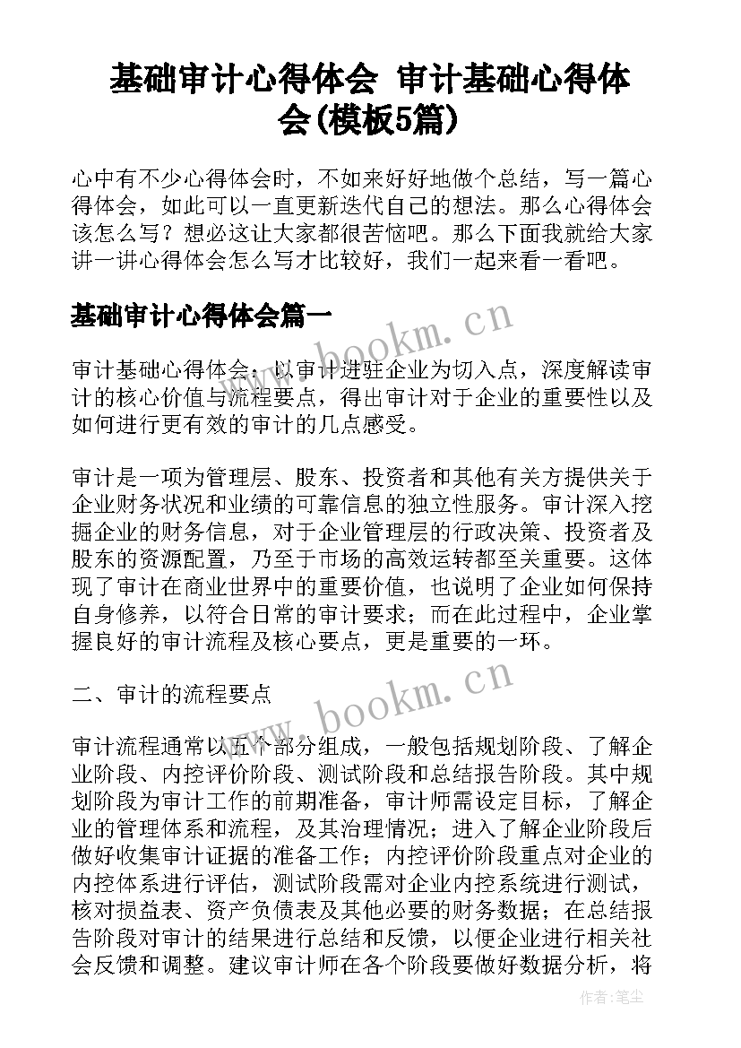 基础审计心得体会 审计基础心得体会(模板5篇)