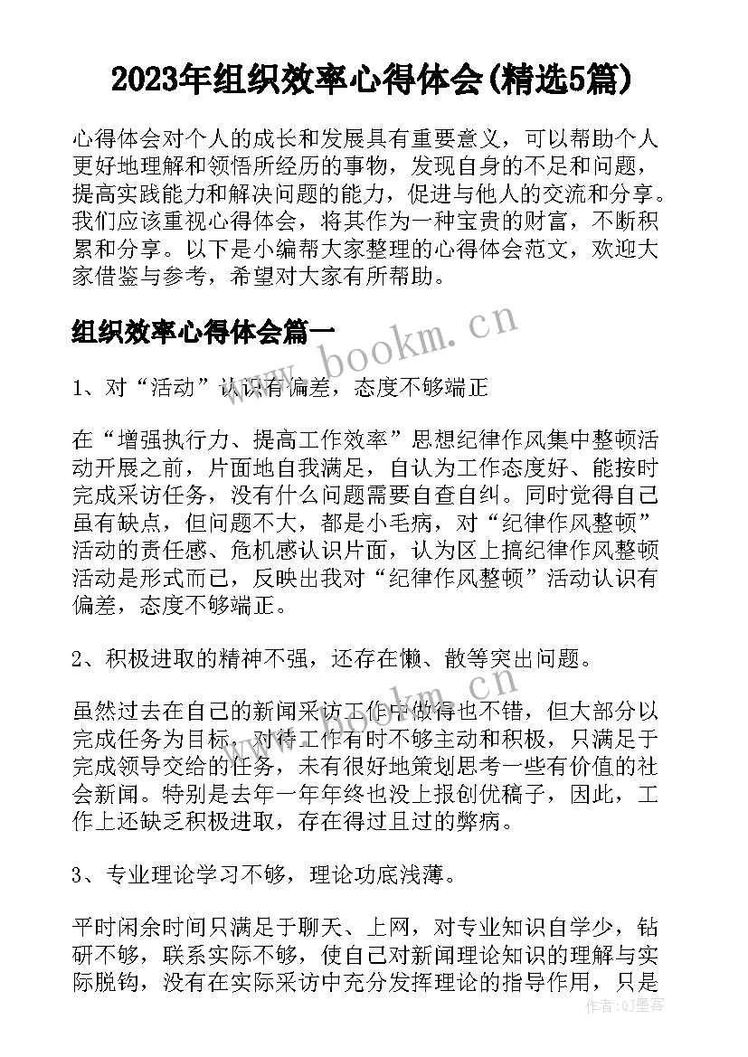 2023年组织效率心得体会(精选5篇)