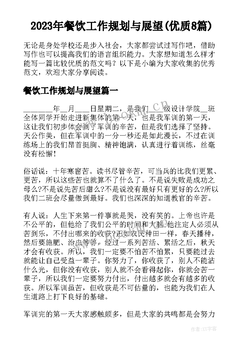 2023年餐饮工作规划与展望(优质8篇)