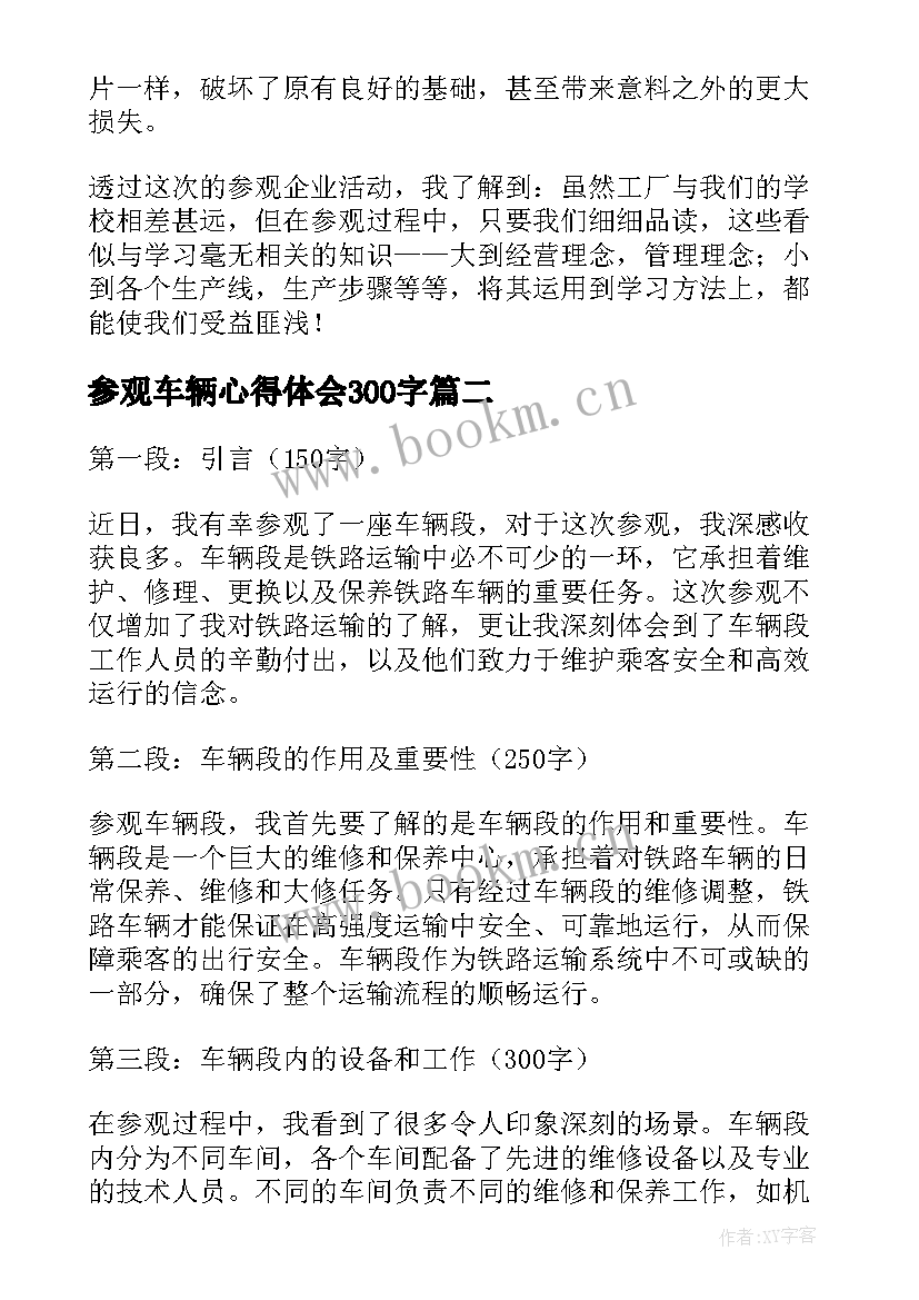 最新参观车辆心得体会300字(实用8篇)