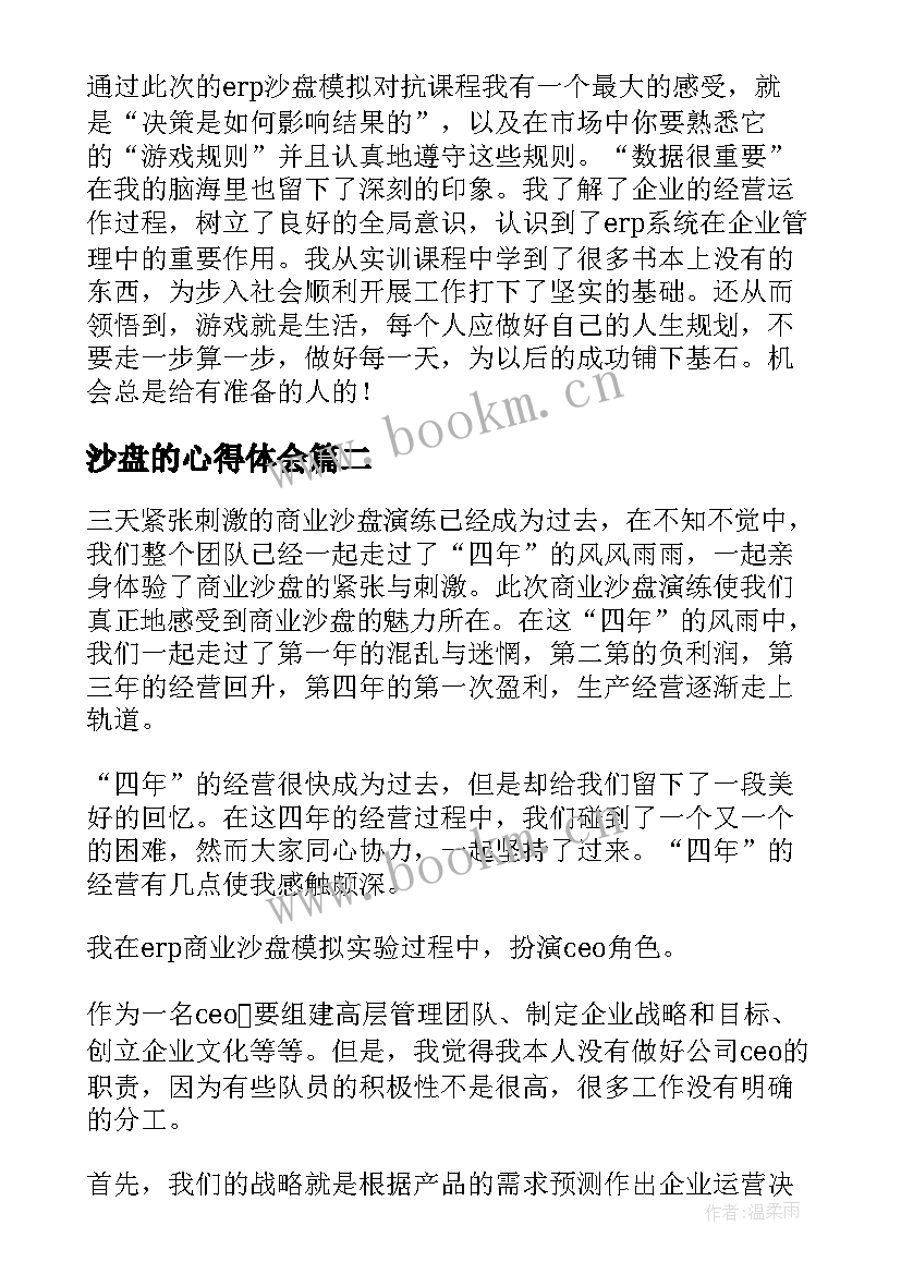 最新沙盘的心得体会 沙盘实训心得体会(模板8篇)