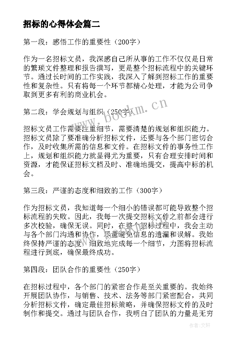 最新招标的心得体会(实用9篇)