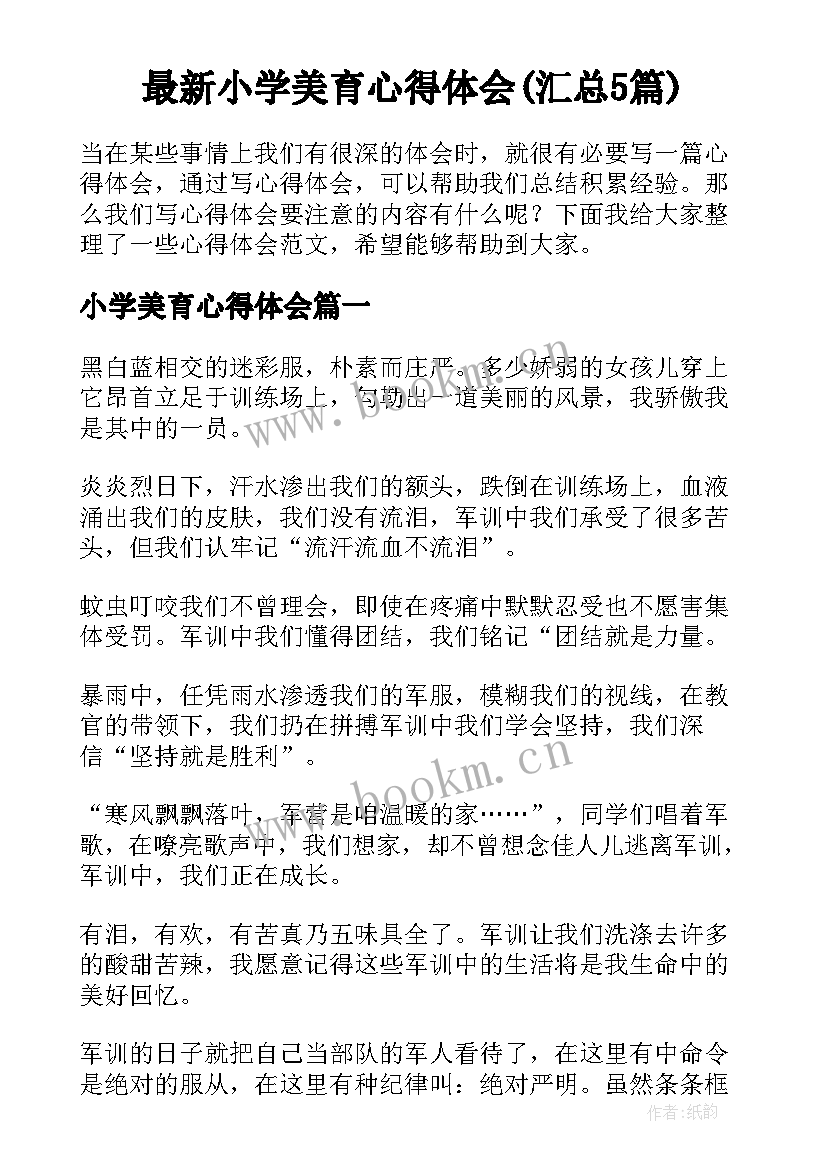 最新小学美育心得体会(汇总5篇)