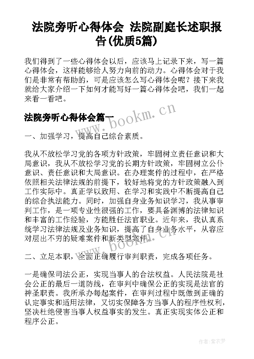 法院旁听心得体会 法院副庭长述职报告(优质5篇)