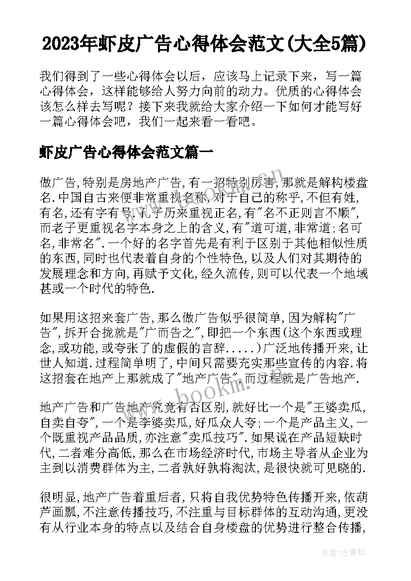 2023年虾皮广告心得体会范文(大全5篇)