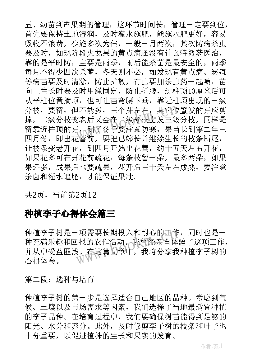 最新种植李子心得体会 李子种植心得体会(优质5篇)