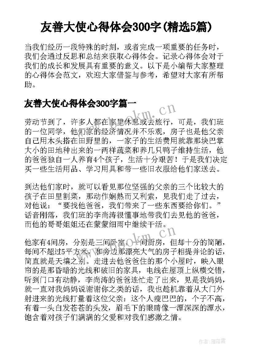 友善大使心得体会300字(精选5篇)