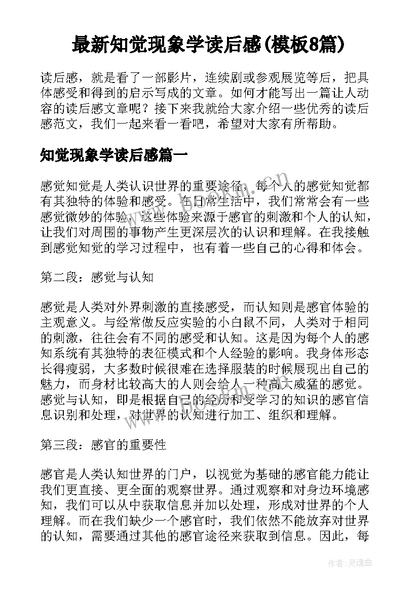 最新知觉现象学读后感(模板8篇)