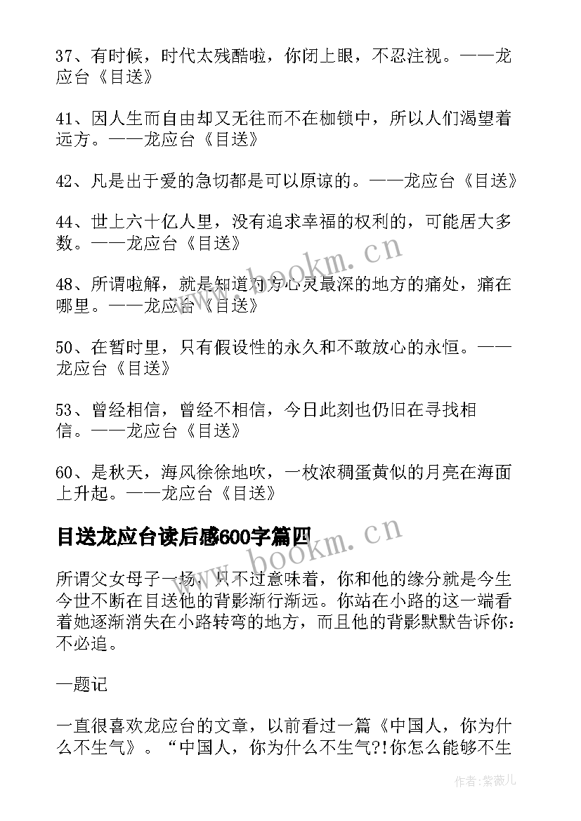 目送龙应台读后感600字 目送读书心得体会(优秀5篇)